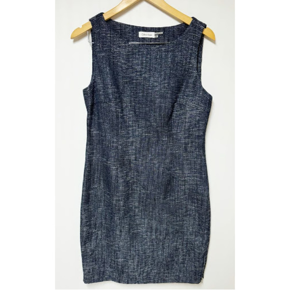 Calvin Klein Women's Blue Sparkle Tweed Dress Full Side Zipper Size 8 - Picture 2 of 9